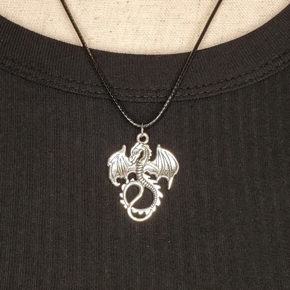 Silver Toned Dragon Charm Necklace - Picture 5 of 6